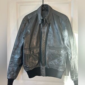 Vintage 70’s Golden Bear A-2 Black Leather Bomber Made in USA Jacket, Size 38L